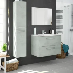 Garnero Arredamenti Mobile Bagno Sospeso-Mobile bagno sospeso 80cm con lavabo, specchio e colonna cemento bianco Oscar