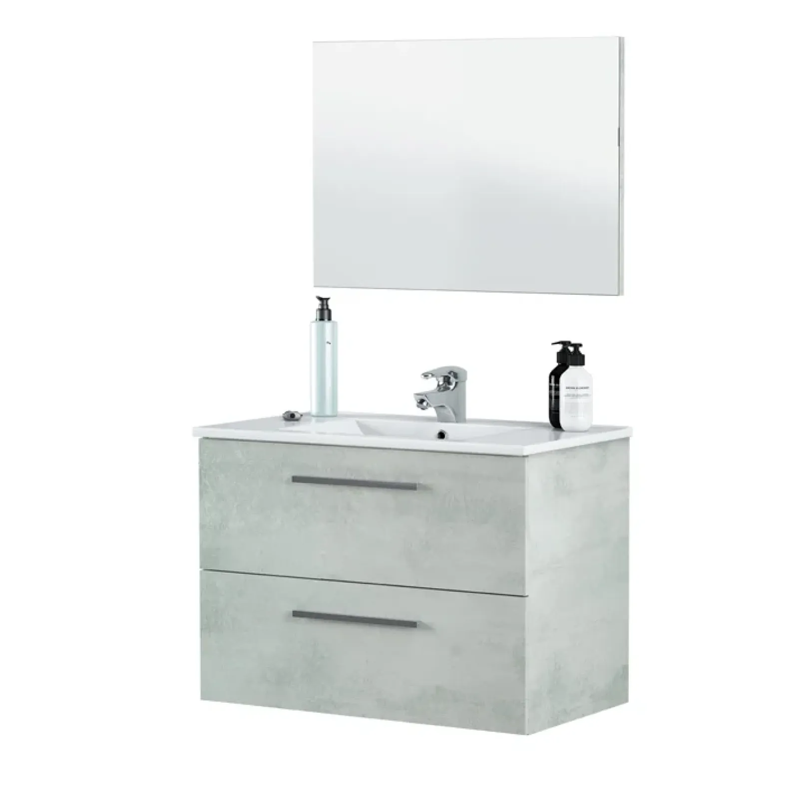 Garnero Arredamenti Mobile Bagno Sospeso-Mobile bagno sospeso 80cm con lavabo, specchio e colonna cemento bianco Oscar