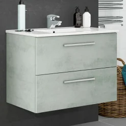 Garnero Arredamenti Mobile Bagno Sospeso-Mobile bagno sospeso 80cm con lavabo, specchio e colonna cemento bianco Oscar