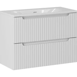 Garnero Arredamenti Mobile Bagno Sospeso-Mobile bagno sospeso 80cm cannettato con lavabo 2 cassetti bianco Cleany Bianco Opaco