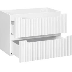 Garnero Arredamenti Mobile Bagno Sospeso-Mobile bagno sospeso 80cm cannettato con lavabo 2 cassetti bianco Cleany Bianco Opaco