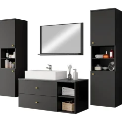 Garnero Arredamenti Mobile Bagno Sospeso-Mobile bagno sospeso 100cm con lavabo, specchio e 2 colonne nero Krom Nero Opaco