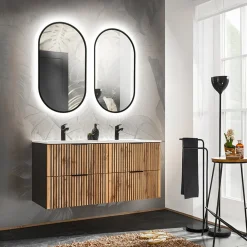 Garnero Arredamenti Mobile Bagno Sospeso-Mobile bagno sospeso 120cm con 2 lavabi da incasso quercia antracite Limpid