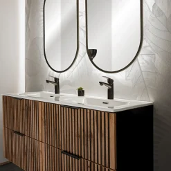 Garnero Arredamenti Mobile Bagno Sospeso-Mobile bagno sospeso 120cm con 2 lavabi da incasso quercia antracite Limpid