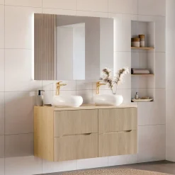 Garnero Arredamenti Mobile Bagno Sospeso-Mobile bagno sospeso 120cm cannettato rovere Pretty