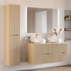 Garnero Arredamenti Mobile Bagno Sospeso-Mobile bagno sospeso 120cm cannettato rovere Pretty