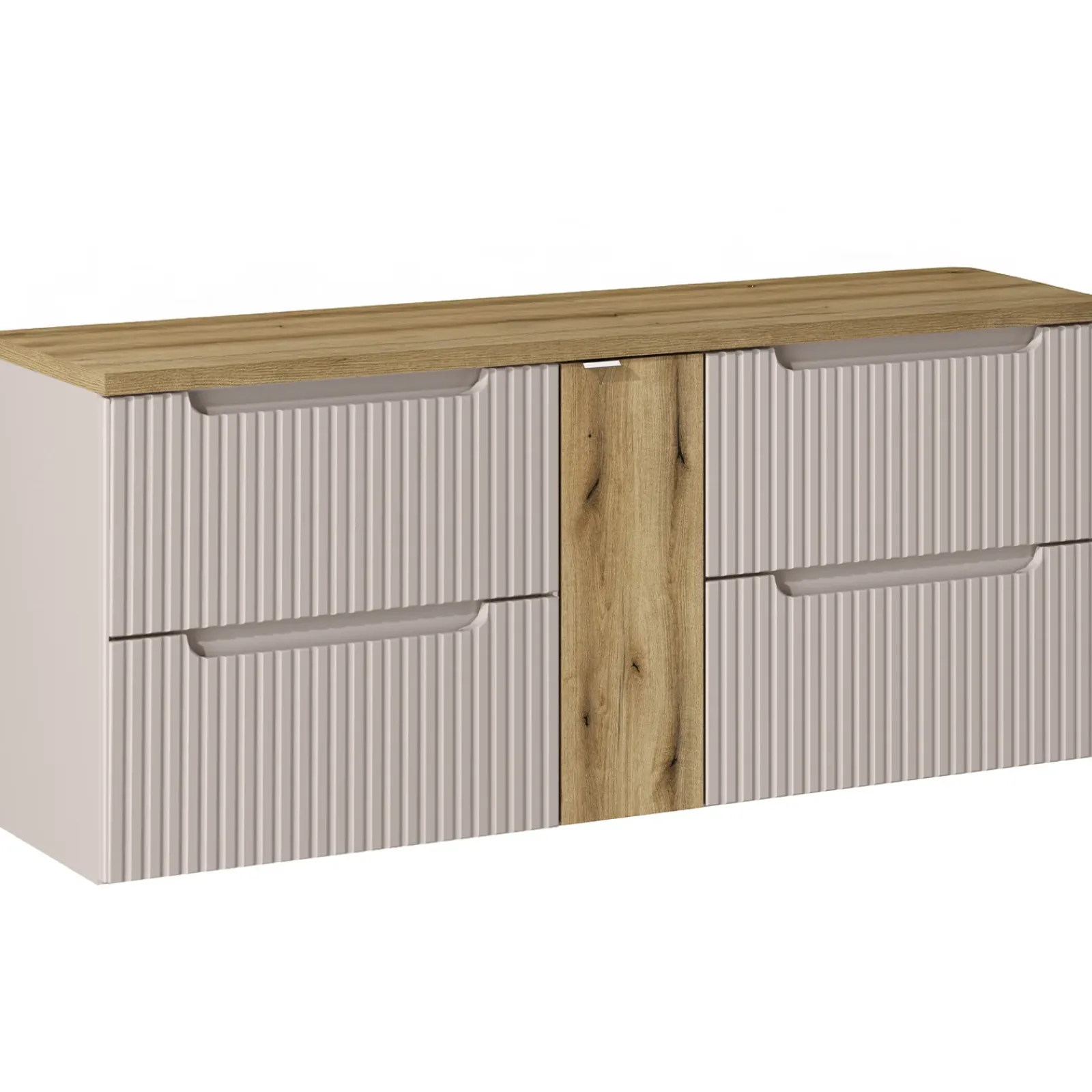 Garnero Arredamenti Mobile Bagno Sospeso-Mobile bagno sospeso 140cm cannettato 4 cassetti beige rovere Cleany Beige - Rovere