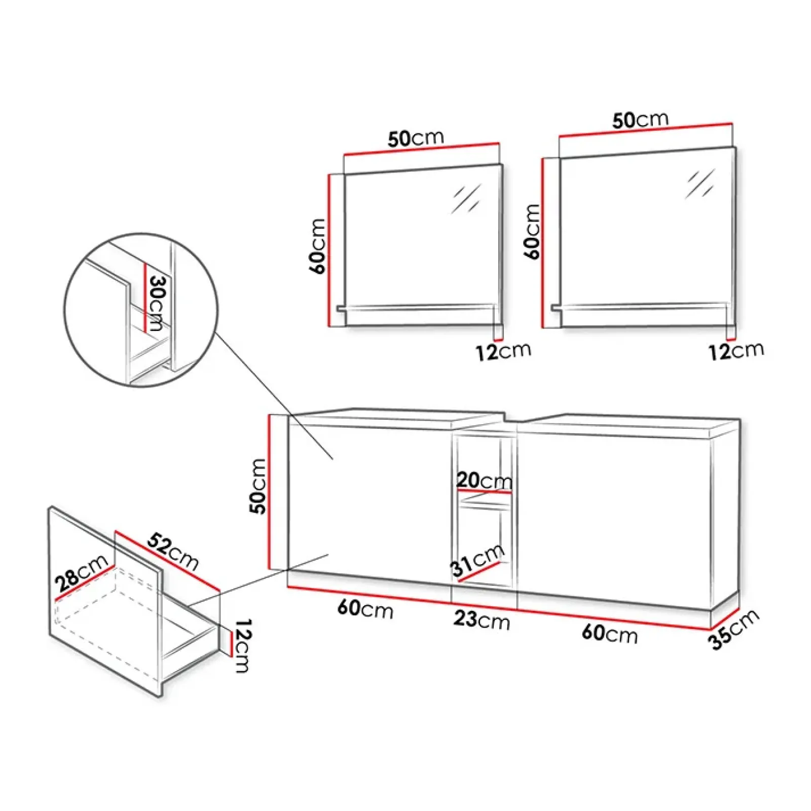 Garnero Arredamenti Mobile Bagno Sospeso-Mobile bagno sospeso 143cm con doppio lavabo e specchio serigrafato nero Baden 6 Nero Lucido