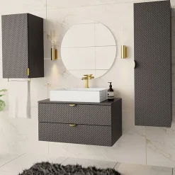 Garnero Arredamenti Mobile Bagno Sospeso-Mobile bagno sospeso 80cm con colonna e pensile Hakone Grigio