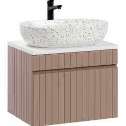 Garnero Arredamenti Mobile Bagno Sospeso-Mobile bagno sospeso 60cm cannettato con lavabo, colonna e specchio Autentic Rosa