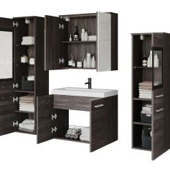 Garnero Arredamenti Mobile Bagno Sospeso-Mobile bagno sospeso 60cm con lavabo, specchio e 2 colonne Luz Rovere Grigio