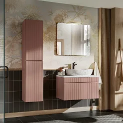 Garnero Arredamenti Mobile Bagno Sospeso-Mobile bagno sospeso 80cm cannettato con lavabo, colonna e specchio rosa Autentic