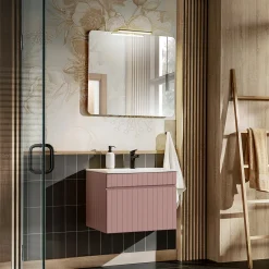 Garnero Arredamenti Mobile Bagno Sospeso-Mobile bagno sospeso 60cm cannettato con lavabo 1 cassettone Autentic Rosa