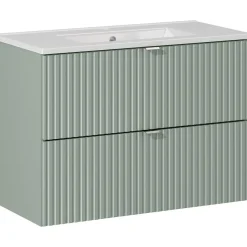 Garnero Arredamenti Mobile Bagno Sospeso-Mobile bagno sospeso 80cm cannettato con lavabo 2 cassetti verde salvia Greeny