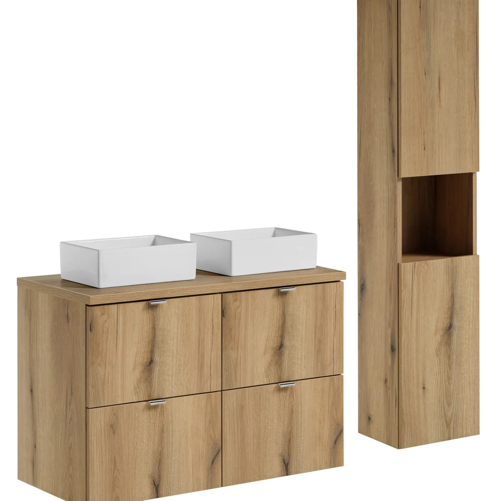 Garnero Arredamenti Mobile Bagno Sospeso-Mobile bagno sospeso 100cm con 2 lavabi e colonna rovere Rovery