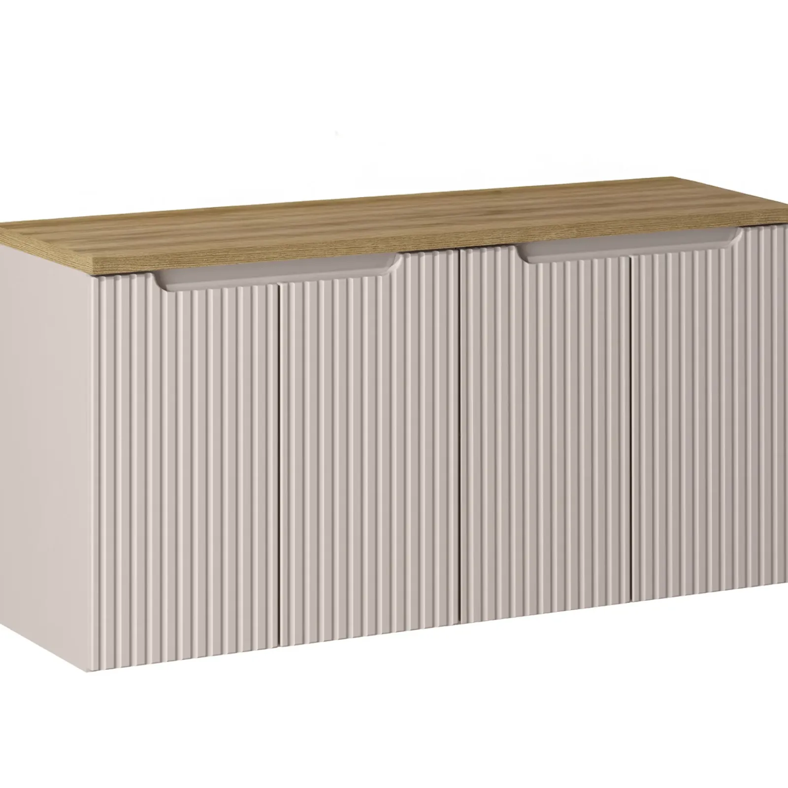 Garnero Arredamenti Mobile Bagno Sospeso-Mobile bagno sospeso 120cm cannettato 4 ante beige rovere Cleany