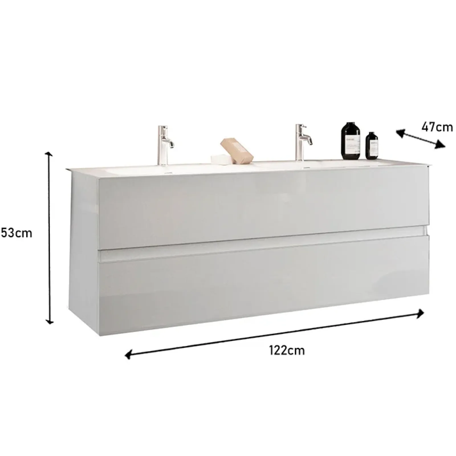 Garnero Arredamenti Mobile Bagno Sospeso-Mobile bagno sospeso 120cm con doppio lavabo e specchio bianco lucido Moon
