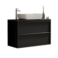 Garnero Arredamenti Mobile Bagno Sospeso-Mobile bagno sospeso 105cm con lavabo 2 cassetti nero frassinato Absolut
