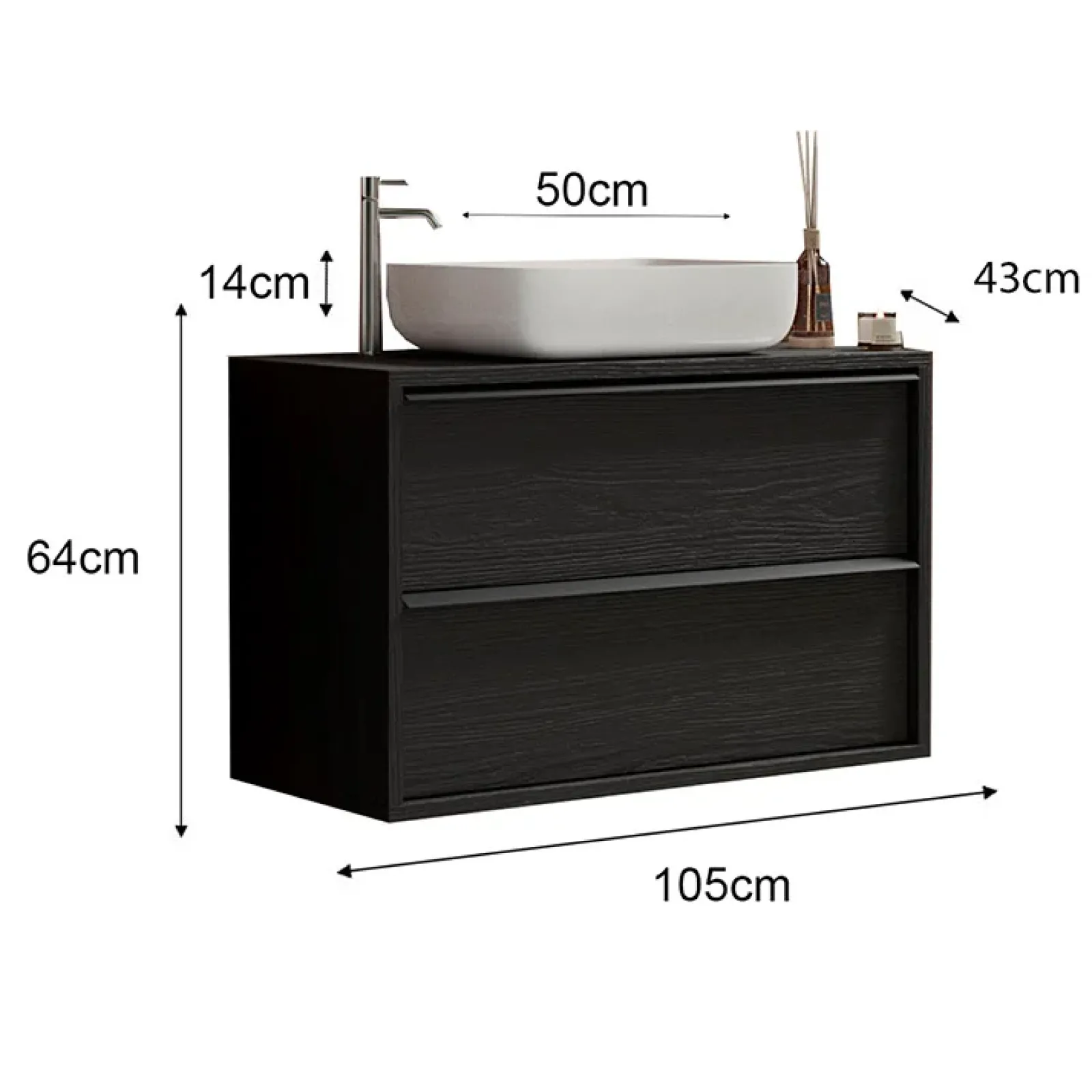 Garnero Arredamenti Mobile Bagno Sospeso-Mobile bagno sospeso 105cm con lavabo 2 cassetti nero frassinato Absolut