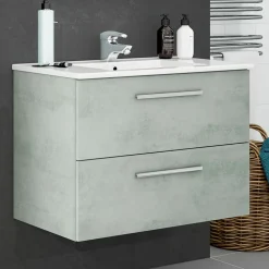 Garnero Arredamenti Mobile Bagno Sospeso-Mobile bagno sospeso 80cm con lavabo e specchio cemento bianco Oscar