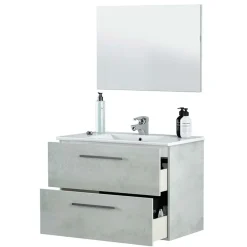 Garnero Arredamenti Mobile Bagno Sospeso-Mobile bagno sospeso 80cm con lavabo e specchio cemento bianco Oscar