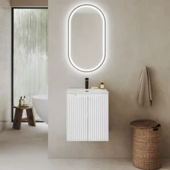 Garnero Arredamenti Mobile Bagno Sospeso-Mobile bagno sospeso 50cm cannettato con lavabo 2 ante bianco Cleany Bianco Opaco