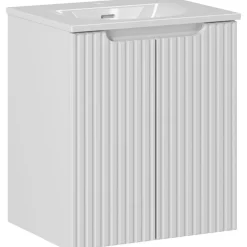 Garnero Arredamenti Mobile Bagno Sospeso-Mobile bagno sospeso 50cm cannettato con lavabo 2 ante bianco Cleany Bianco Opaco