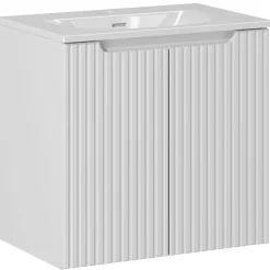 Garnero Arredamenti Mobile Bagno Sospeso-Mobile bagno sospeso 60cm cannettato con lavabo 2 ante bianco Cleany Bianco Opaco