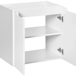 Garnero Arredamenti Mobile Bagno Sospeso-Mobile bagno sospeso 60cm cannettato con lavabo 2 ante bianco Cleany Bianco Opaco