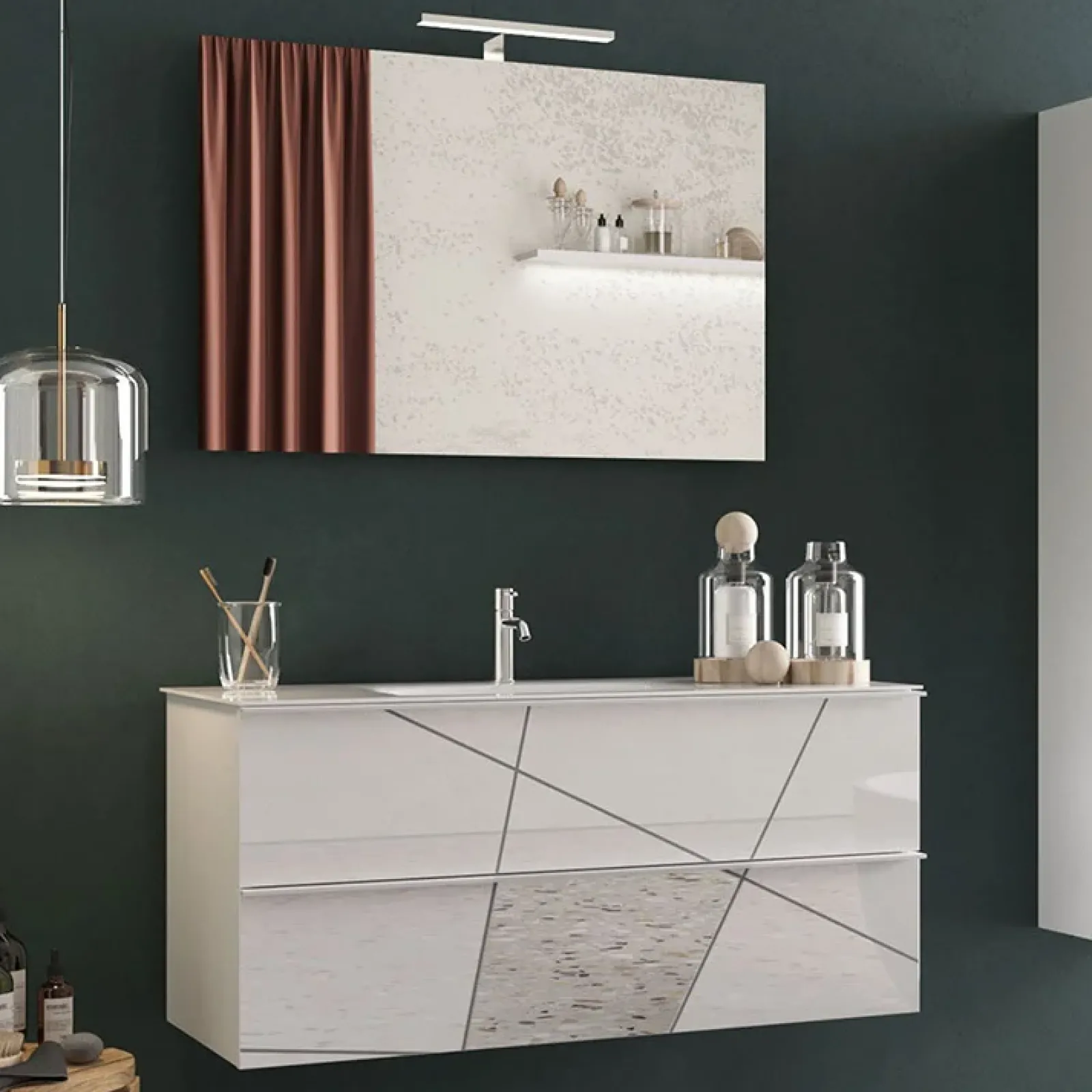 Garnero Arredamenti Mobile Bagno Sospeso-Mobile bagno sospeso 100cm con lavabo e specchio bianco lucido specchi Olimpo