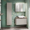 Garnero Arredamenti Mobile Bagno Sospeso-Mobile bagno sospeso 80cm con lavabo, mobile specchio e colonna grigio quercia Serif
