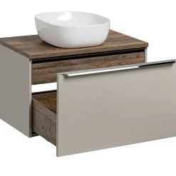 Garnero Arredamenti Mobile Bagno Sospeso-Mobile bagno sospeso 80cm con lavabo, mobile specchio e colonna grigio quercia Serif