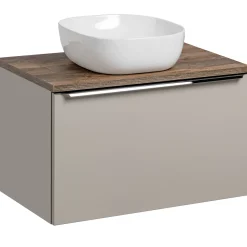 Garnero Arredamenti Mobile Bagno Sospeso-Mobile bagno sospeso 80cm con lavabo, mobile specchio e colonna grigio quercia Serif