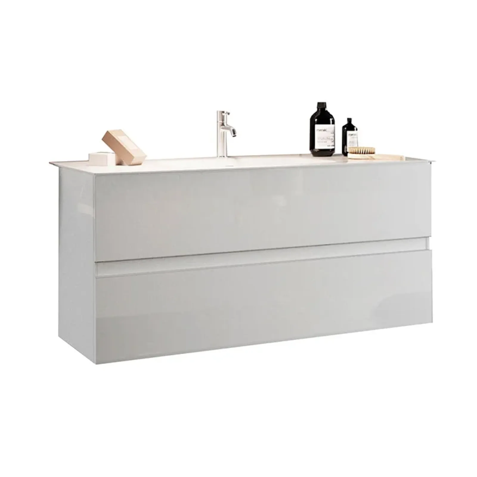 Garnero Arredamenti Mobile Bagno Sospeso-Mobile bagno sospeso 100cm con lavabo 2 cassetti bianco lucido Moon