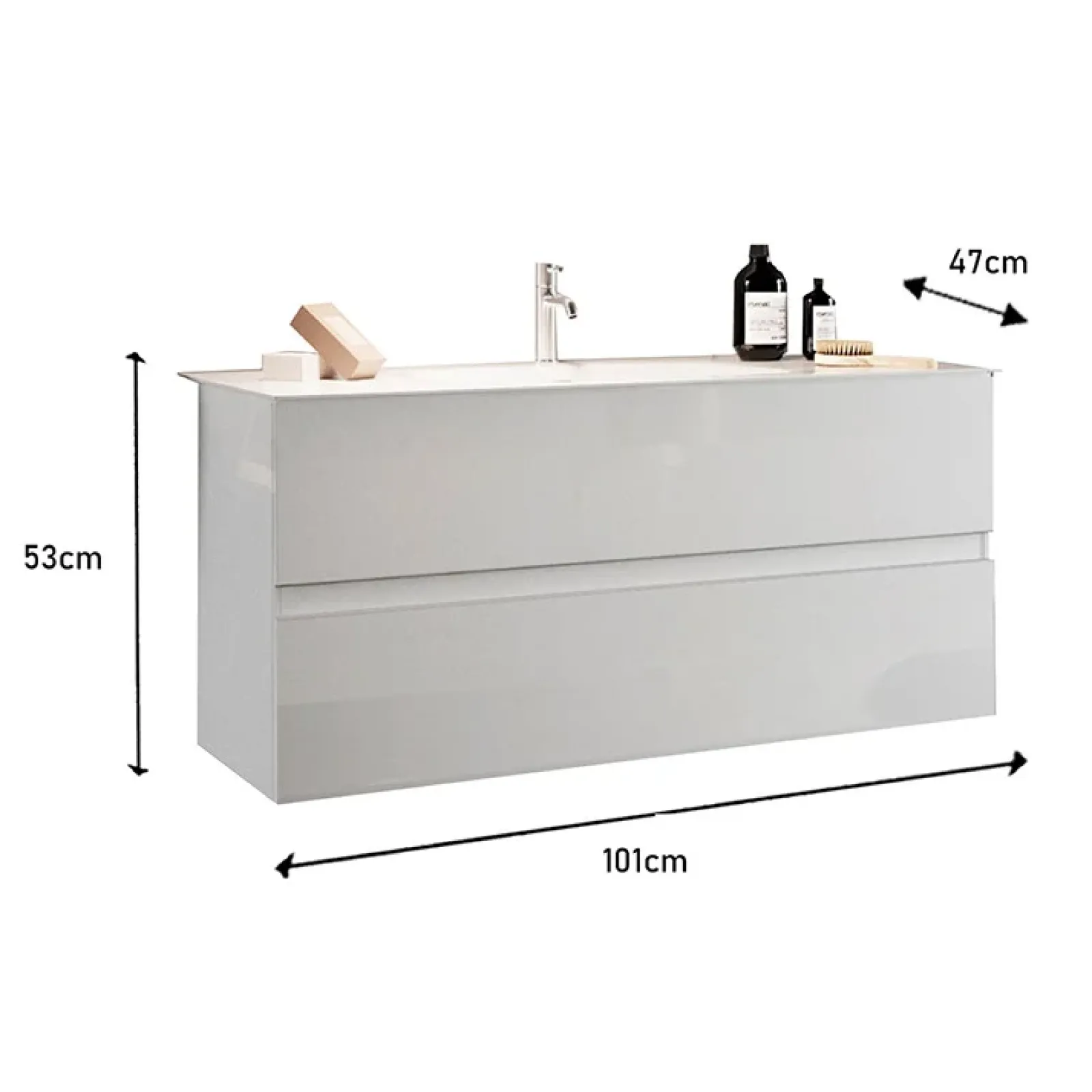 Garnero Arredamenti Mobile Bagno Sospeso-Mobile bagno sospeso 100cm con lavabo 2 cassetti bianco lucido Moon