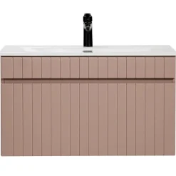 Garnero Arredamenti Mobile Bagno Sospeso-Mobile bagno sospeso 80cm cannettato con lavabo da incasso, colonna e specchio rosa Autentic