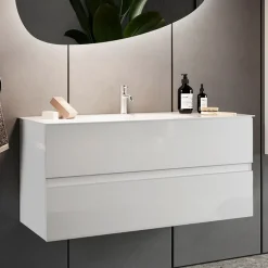 Garnero Arredamenti Mobile Bagno Sospeso-Mobile bagno sospeso 60cm con lavabo 2 cassetti bianco lucido Moon