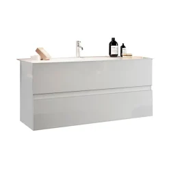 Garnero Arredamenti Mobile Bagno Sospeso-Mobile bagno sospeso 60cm con lavabo 2 cassetti bianco lucido Moon