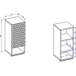 Garnero Arredamenti Mobile Bagno Sospeso-Mobile bagno sospeso 82cm con colonna e pensile nero frontali noce decorati Silvy