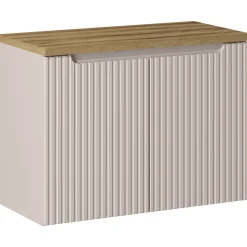 Garnero Arredamenti Mobile Bagno Sospeso-Mobile bagno sospeso 80cm cannettato 2 ante rovere Cleany Beige