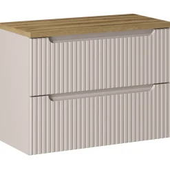 Garnero Arredamenti Mobile Bagno Sospeso-Mobile bagno sospeso 80cm cannettato 2 cassetti rovere Cleany Beige