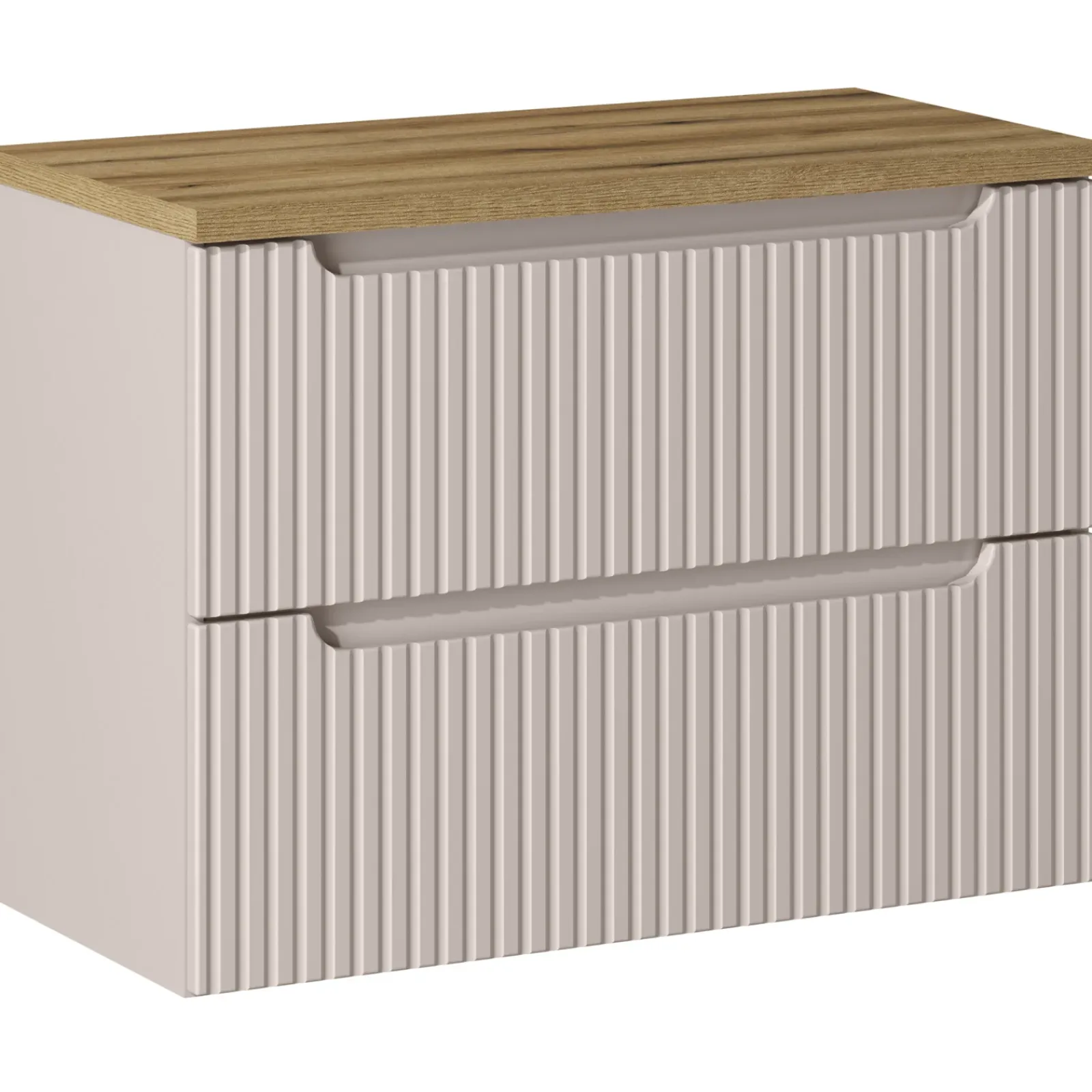 Garnero Arredamenti Mobile Bagno Sospeso-Mobile bagno sospeso 80cm cannettato 2 cassetti rovere Cleany Beige