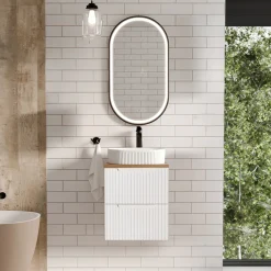 Garnero Arredamenti Mobile Bagno Sospeso-Mobile bagno sospeso 50cm cannettato 2 cassetti bianco rovere Cleany Bianco Opaco
