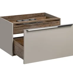 Garnero Arredamenti Mobile Bagno Sospeso-Mobile bagno sospeso 80cm con lavabo, mobile specchio e colonna grigio quercia Serif