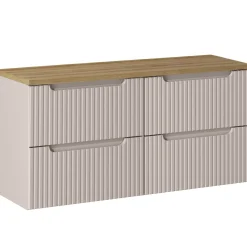 Garnero Arredamenti Mobile Bagno Sospeso-Mobile bagno sospeso 120cm cannettato 4 cassetti rovere Cleany Beige