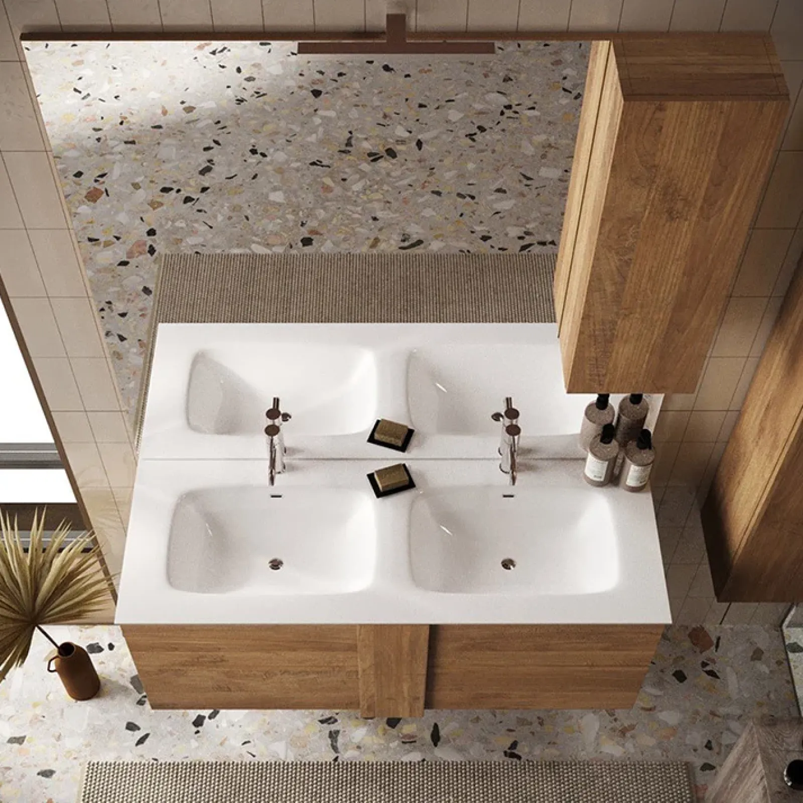 Garnero Arredamenti Mobile Bagno Sospeso-Mobile bagno sospeso 120cm con doppio lavabo 2 cassetti rovere Alvarez