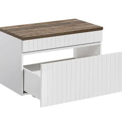 Garnero Arredamenti Mobile Bagno Sospeso-Mobile bagno sospeso 100cm cannettato con lavabo, colonna e specchio quercia Autentic Bianco