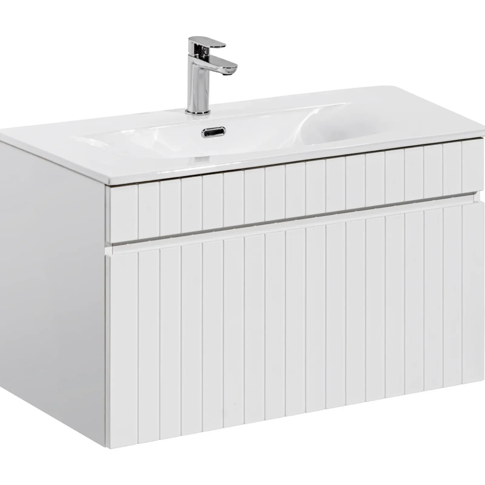 Garnero Arredamenti Mobile Bagno Sospeso-Mobile bagno sospeso 80cm cannettato con lavabo 1 cassettone Autentic Bianco