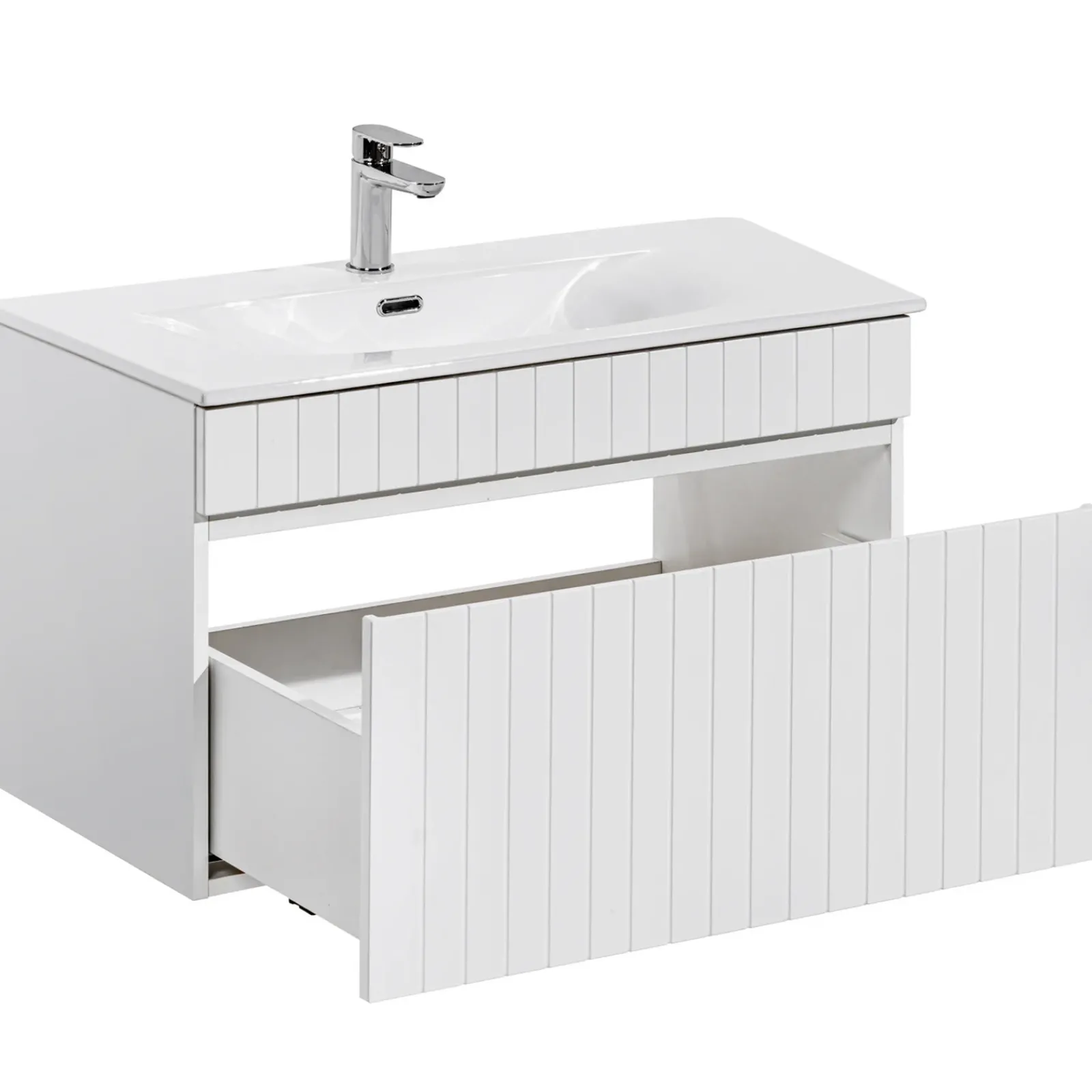 Garnero Arredamenti Mobile Bagno Sospeso-Mobile bagno sospeso 80cm cannettato con lavabo 1 cassettone Autentic Bianco