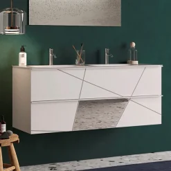 Garnero Arredamenti Mobile Bagno Sospeso-Mobile bagno sospeso 120cm con doppio lavabo bianco lucido specchi Olimpo